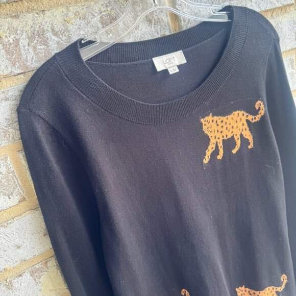 LOFT Long Sleeve Animal Leopard Print Crew Neck Pullover Sweater Women's Size M - Picture 5 of 7